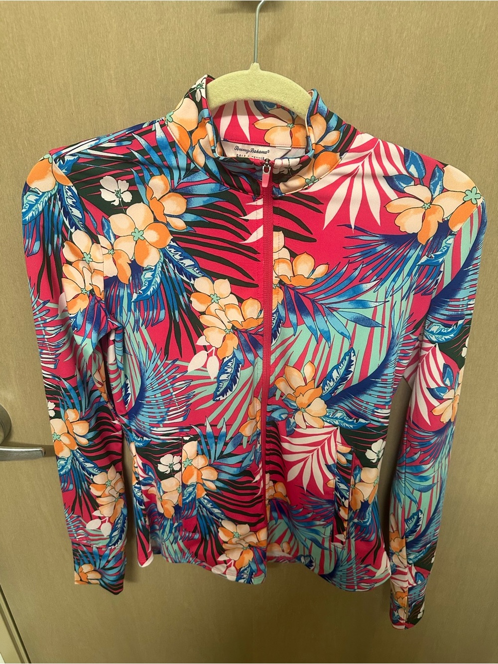 Tommy Bahama Golf & Tennis Tropical Floral Zip Jacket XS Pink Blue Resort